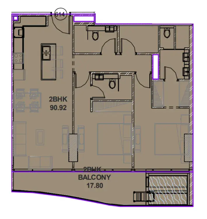 2 Bedrooms apartments - Lucky Oasis Residence floor plan