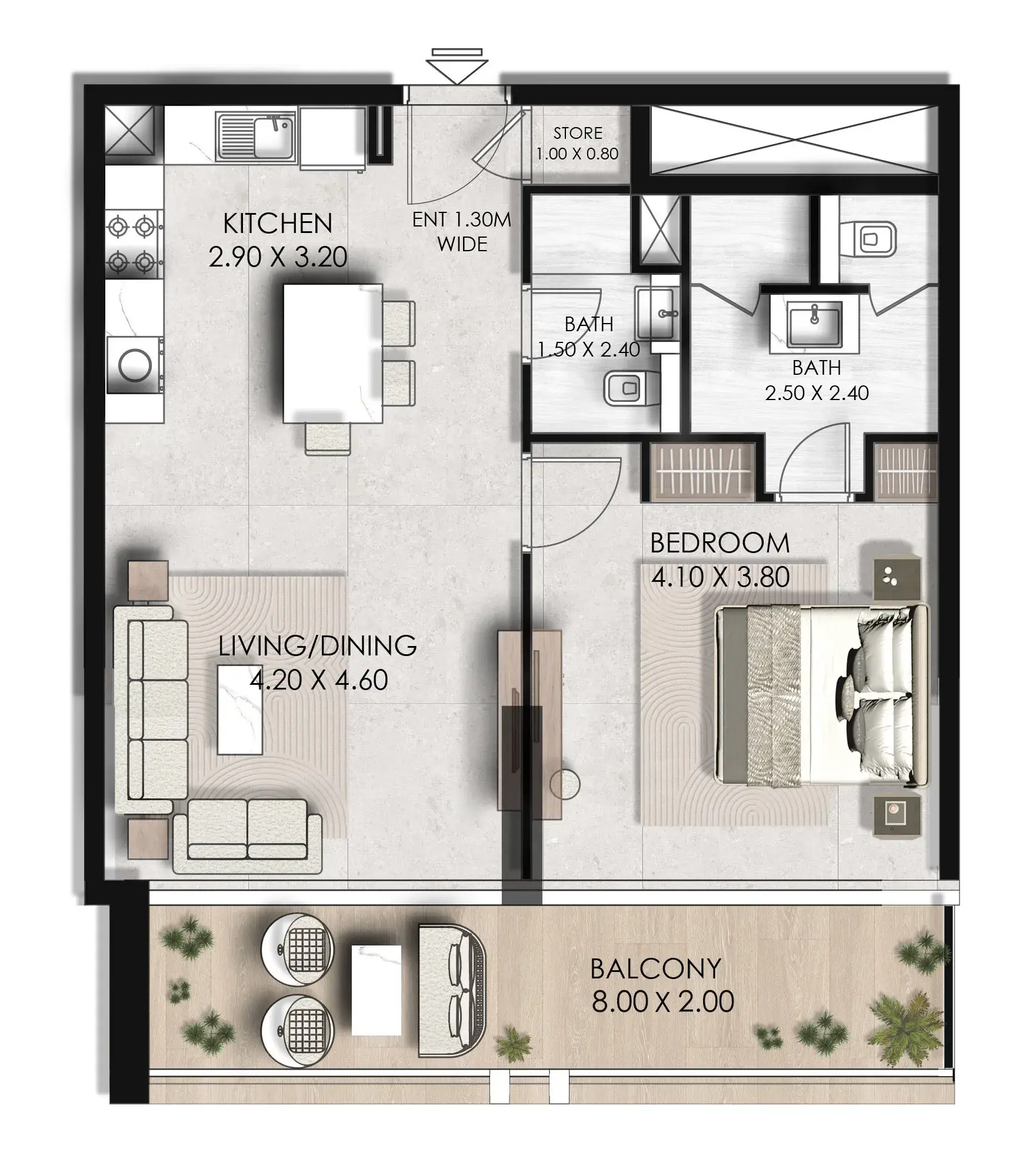 1 Bedroom apartments - Fairway Residences floor plan