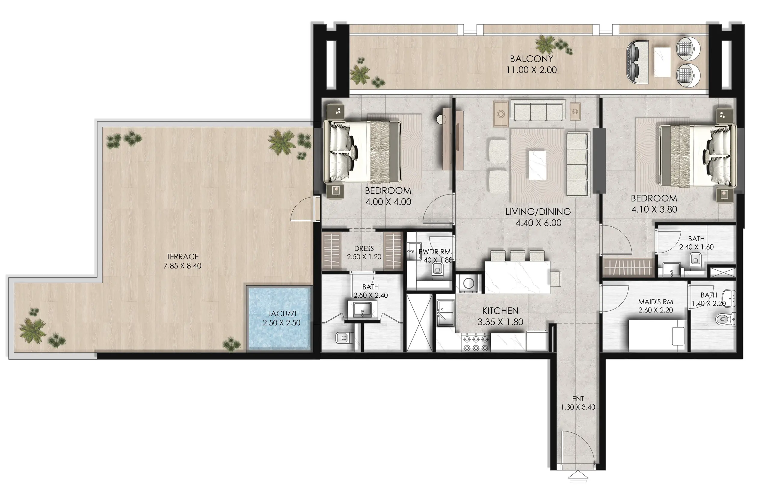 2 Bedrooms apartments - Fairway Residences floor plan