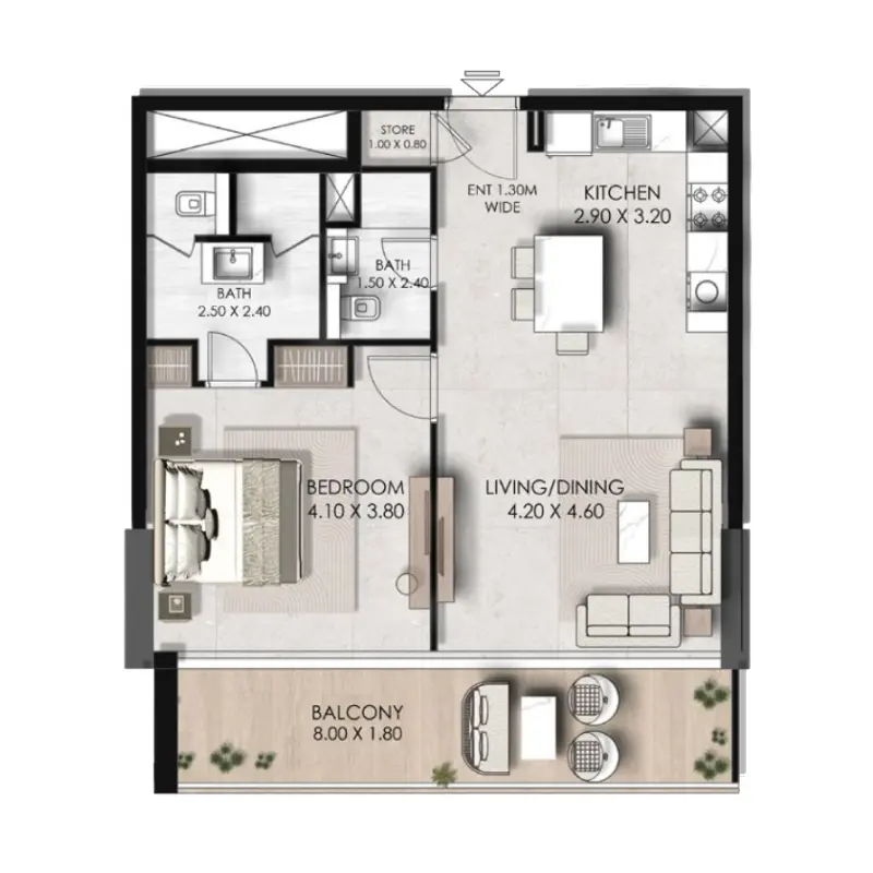 1 bedroom floor plan