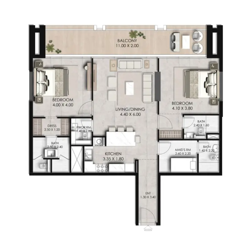 2 bedroom floor plan