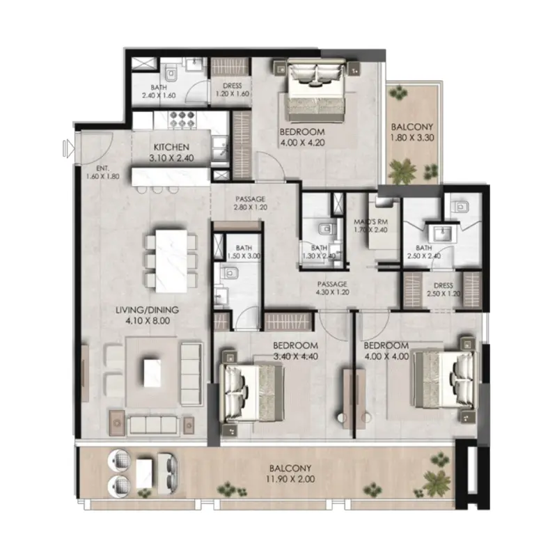 3 bedroom floor plan