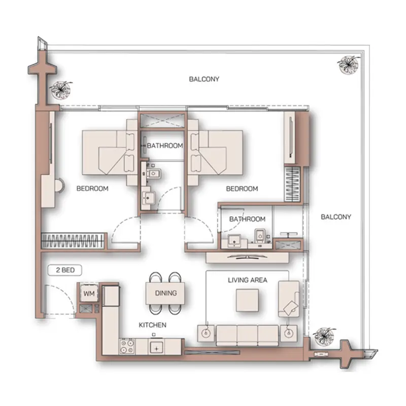 2 bedroom Apartments -  Binghatti Pinnacle floor plan