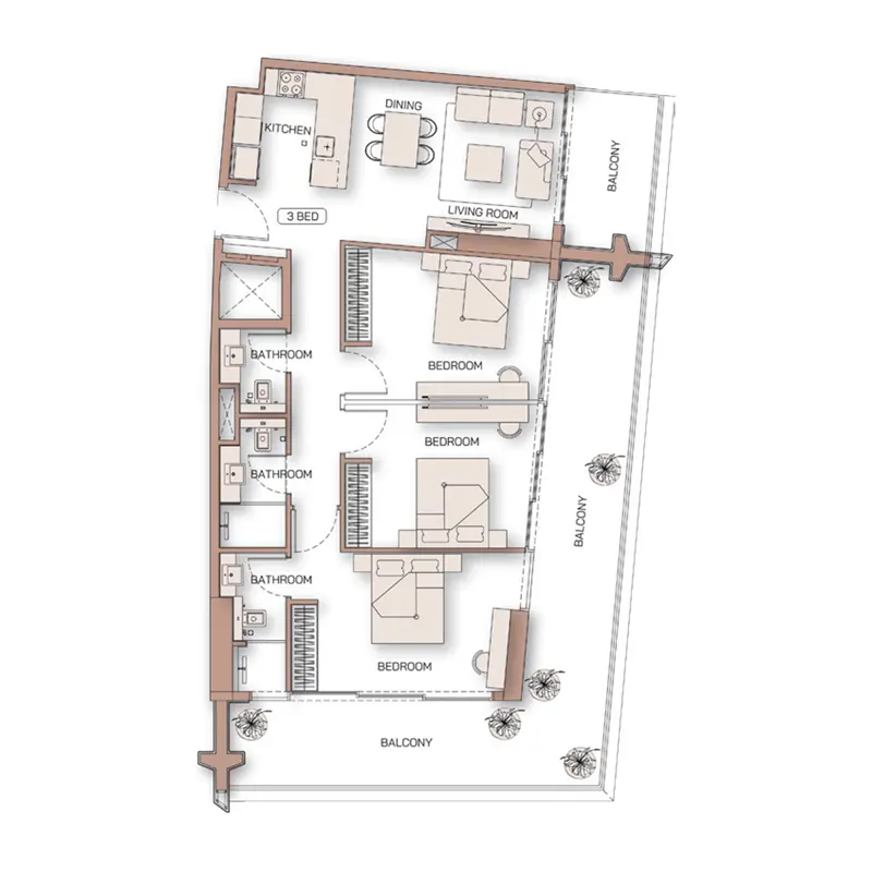 3 bedroom Apartments -  Binghatti Pinnacle floor plan