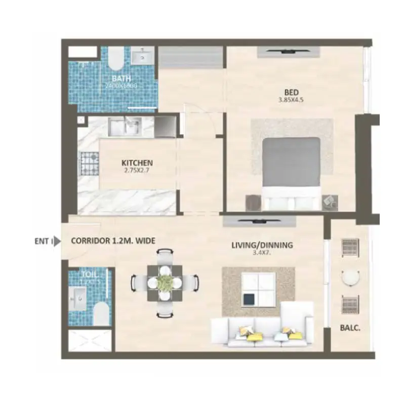 1 bedroom floor plan