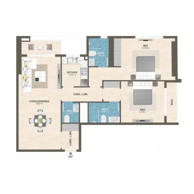 2 bedroom floor plan