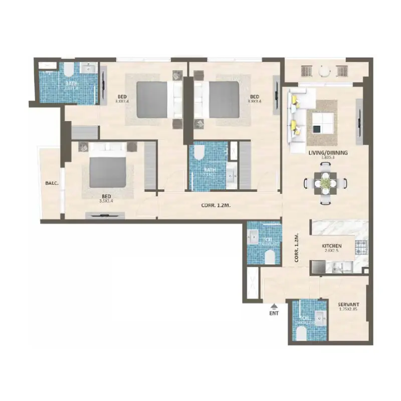 3 bedroom floor plan