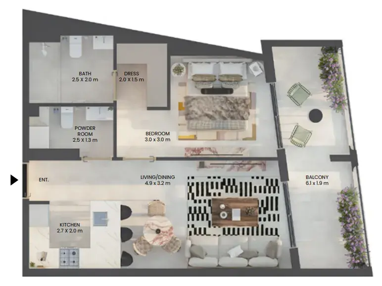 1 Bedroom apartments - Weybridge Gardens 2 floor plan