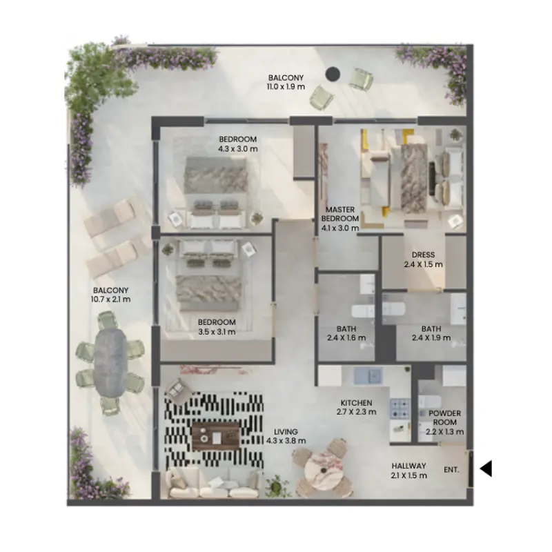 3 bedroom floor plan