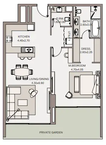 1 Bedroom apartments - Haven Living floor plan