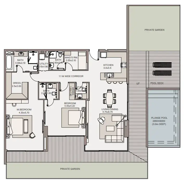2 Bedrooms apartments - Haven Living floor plan