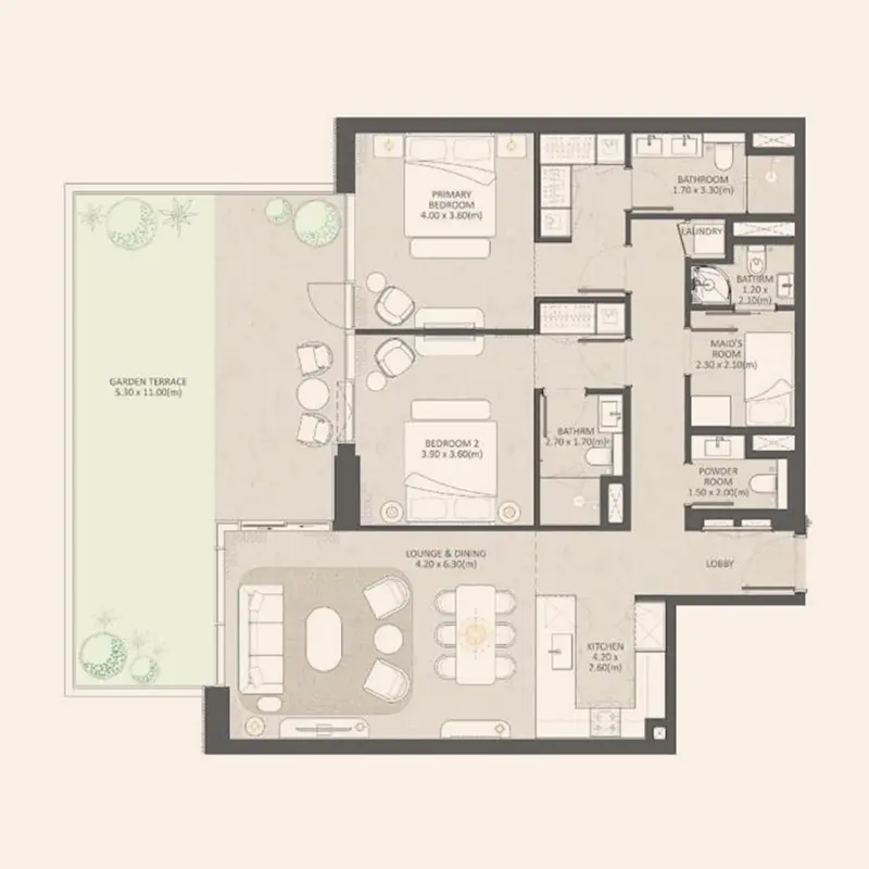 2 bedroom floor plan