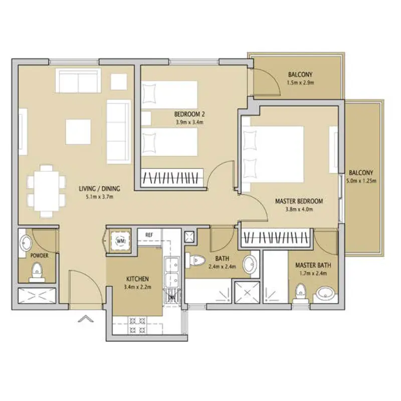 2 bedroom floor plan