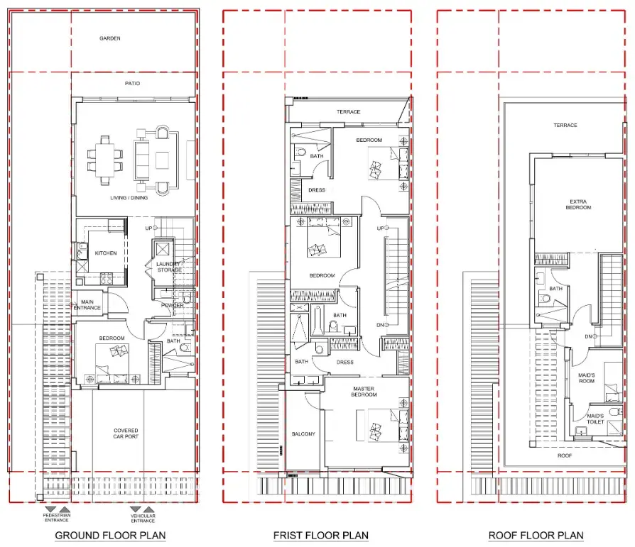 5 Bedrooms townhouse - Riverside by Damac floor plan