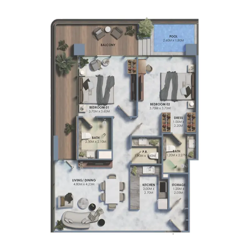 2 bedroom Apartments -  Marquis Vista floor plan