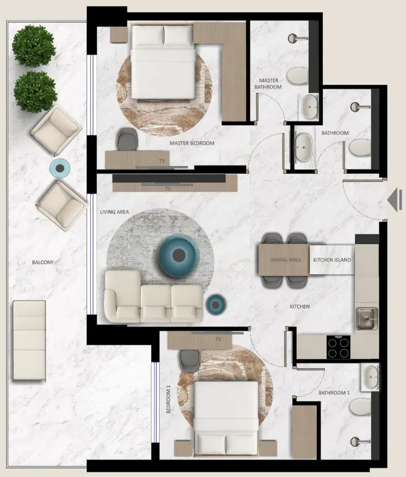 2 Bedrooms apartments - Aark Terraces floor plan