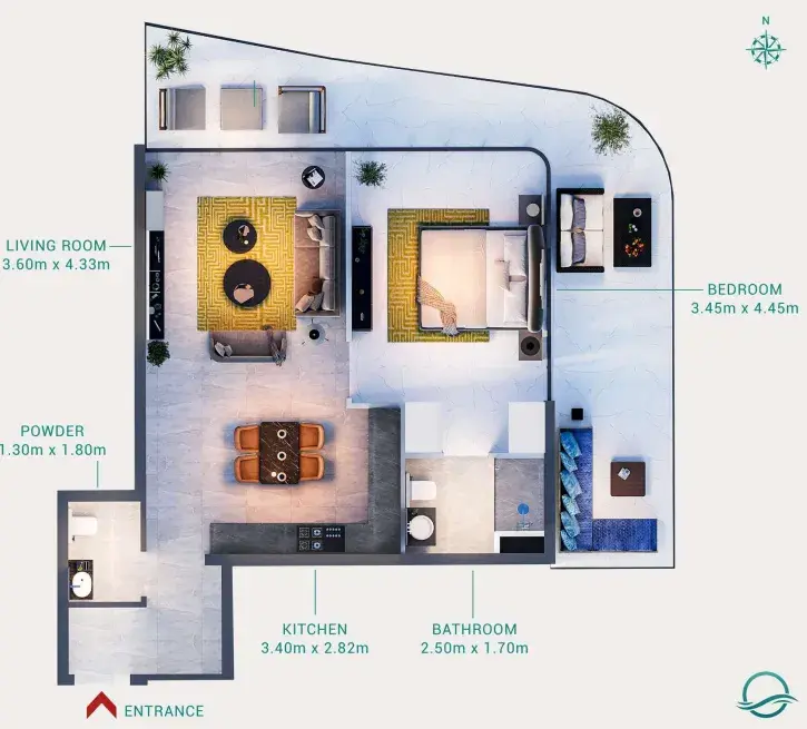 1 Bedroom apartments - Milos floor plan