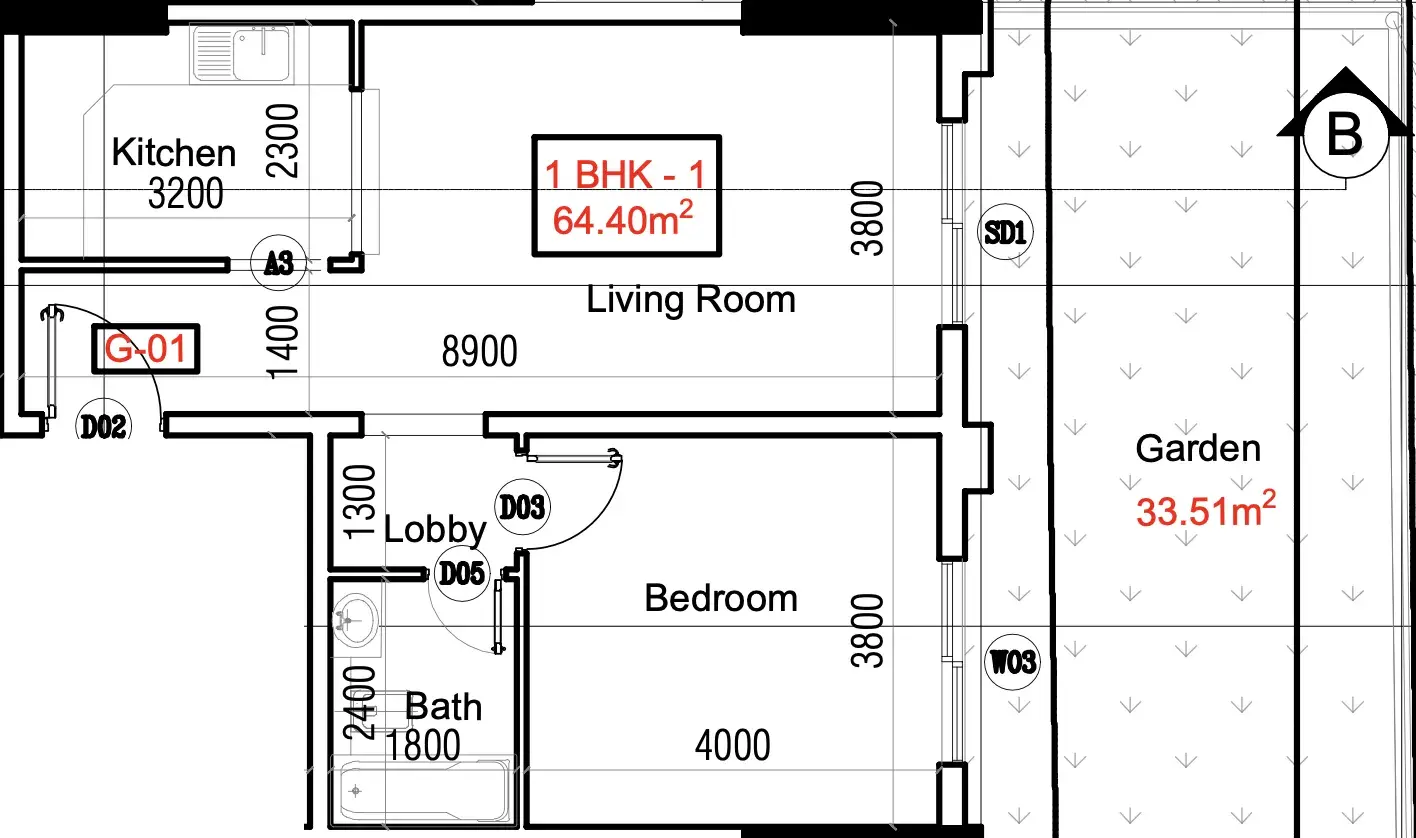 1 Bedroom apartments - Moonsa Residence floor plan