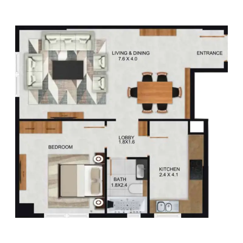 1 bedroom floor plan