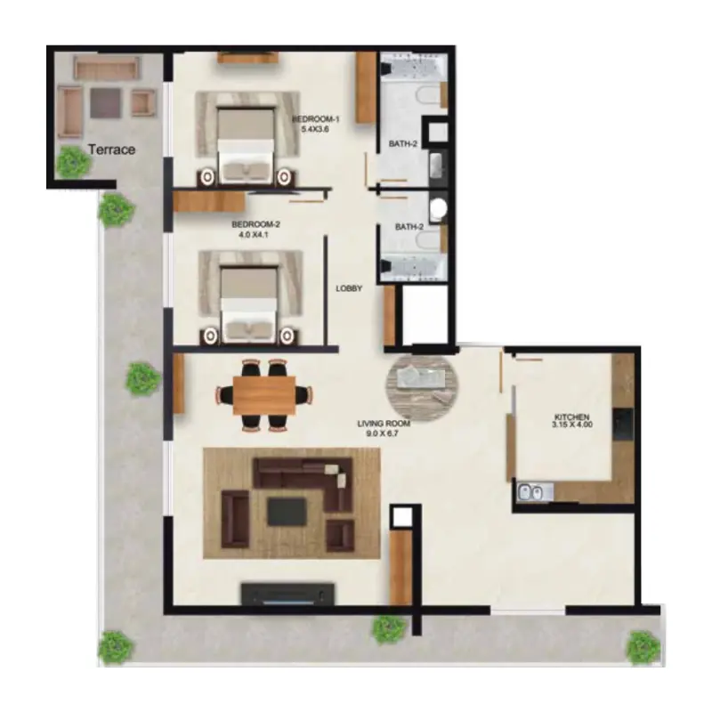 2 bedroom floor plan