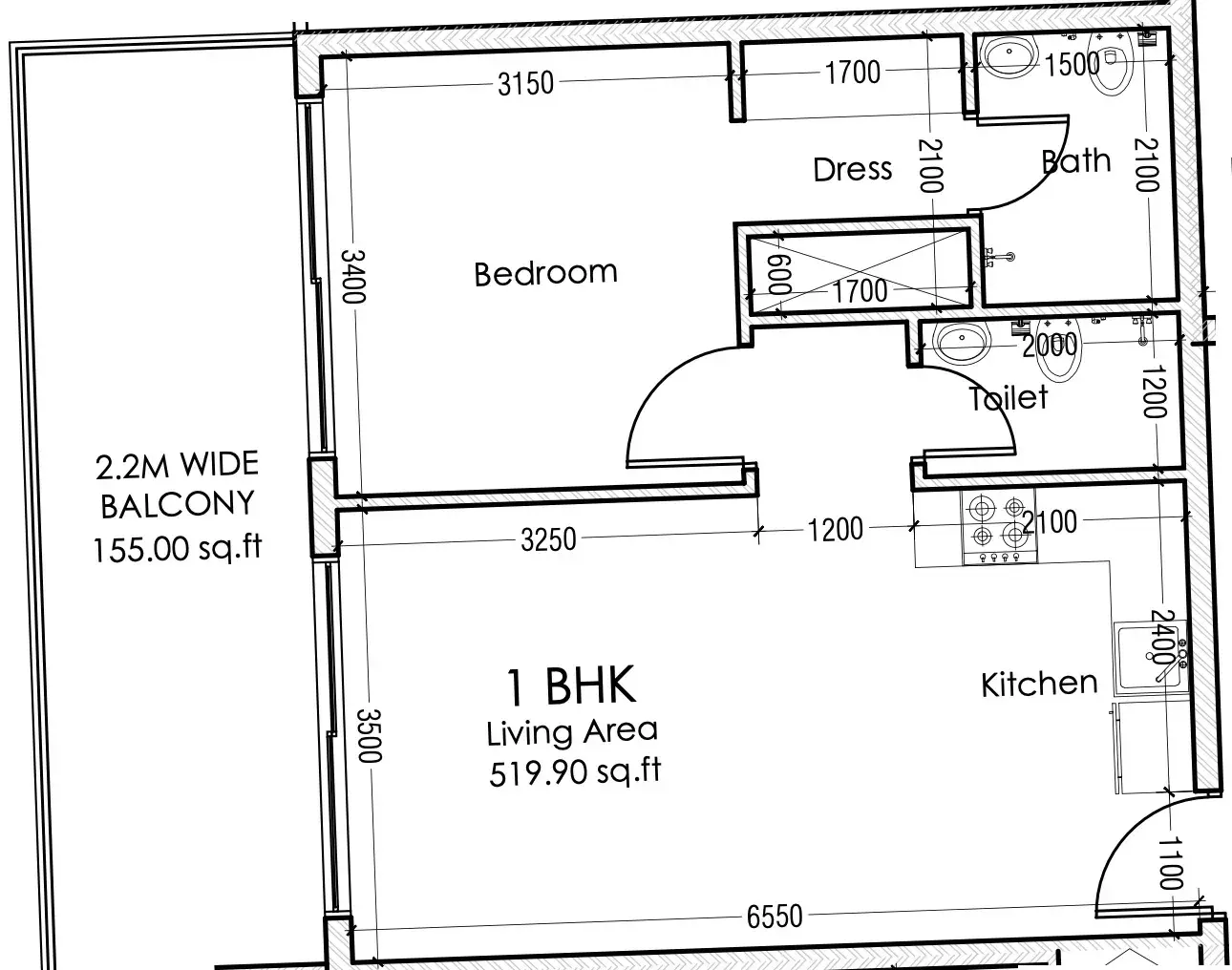 1 Bedroom apartments - Moonsa Residences 2 floor plan