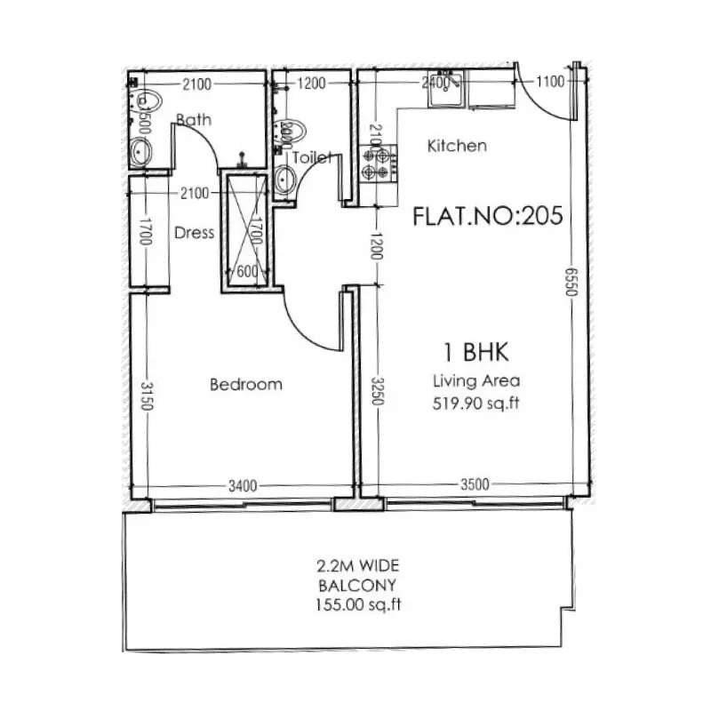 1 bedroom floor plan