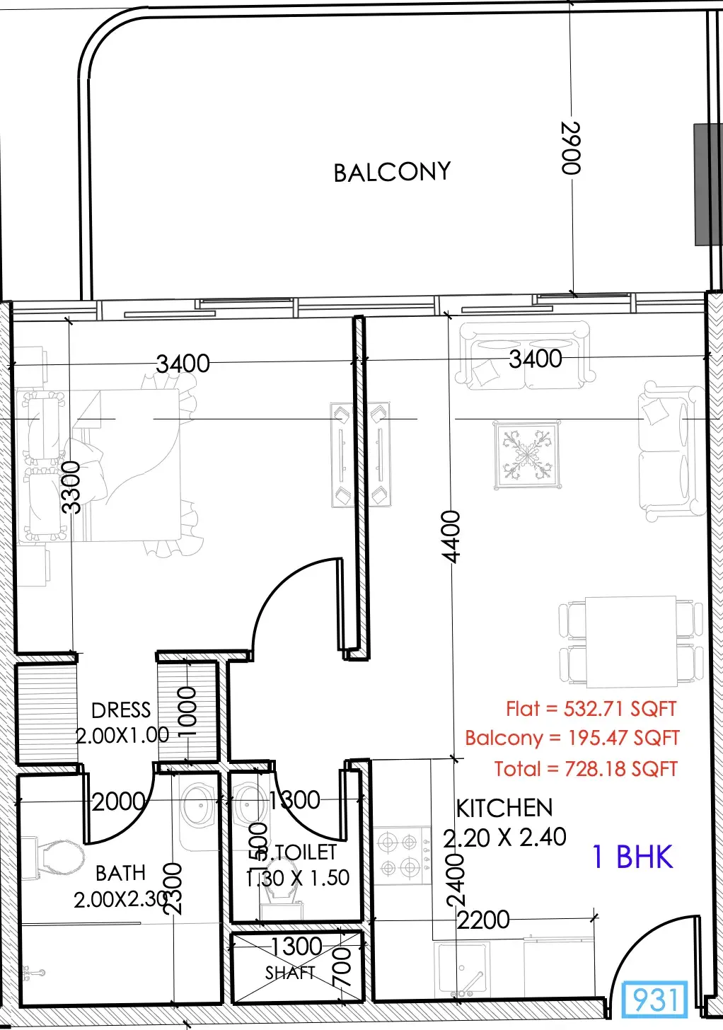 1 Bedroom apartments - Terra Tower floor plan