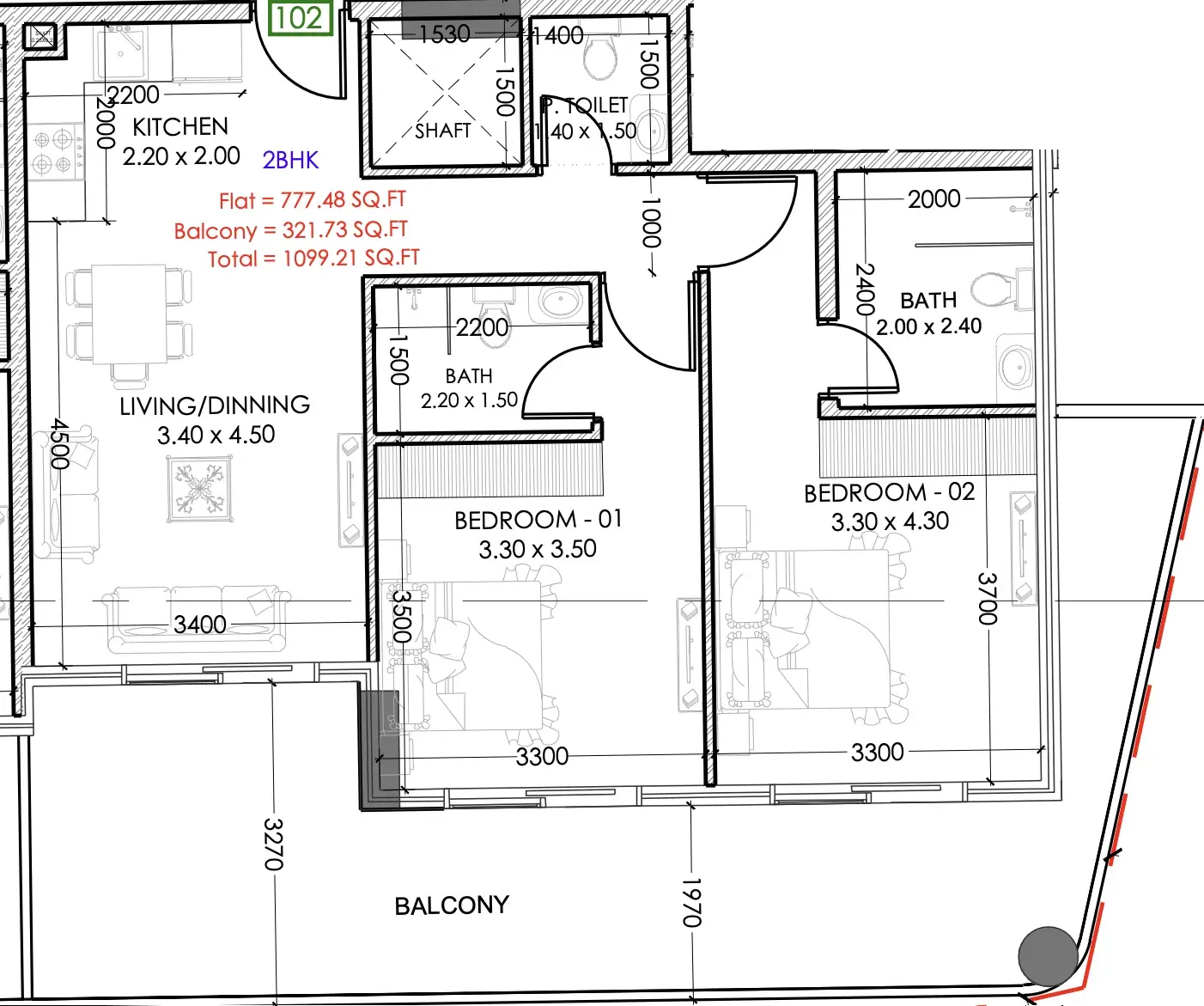 2 Bedrooms apartments - Terra Tower floor plan