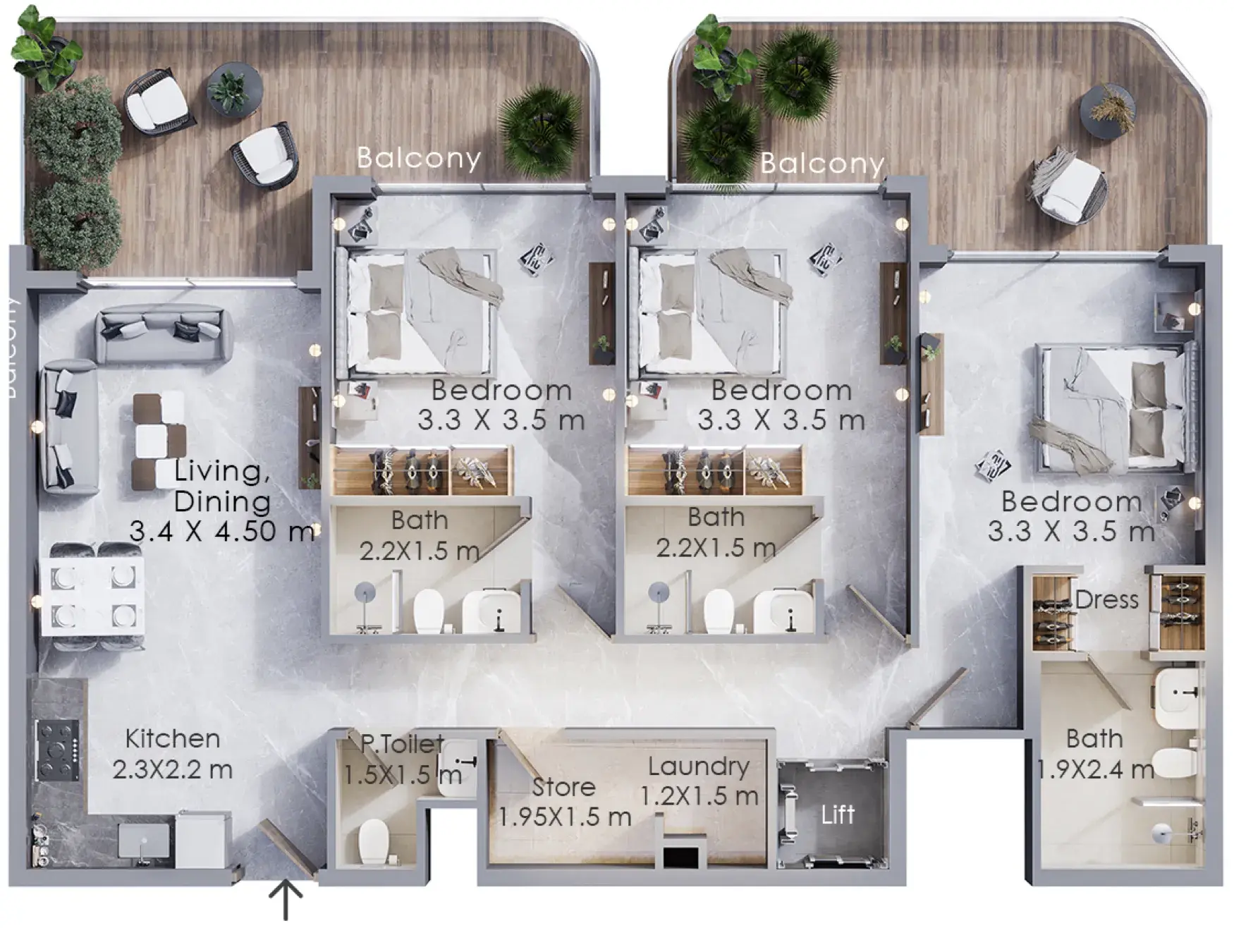 3 Bedrooms duplex - Terra Tower floor plan