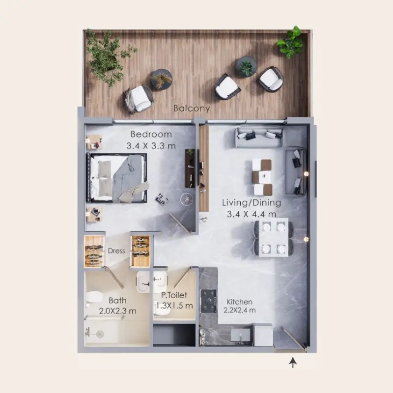 1 bedroom floor plan