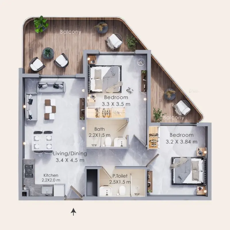 2 bedroom floor plan