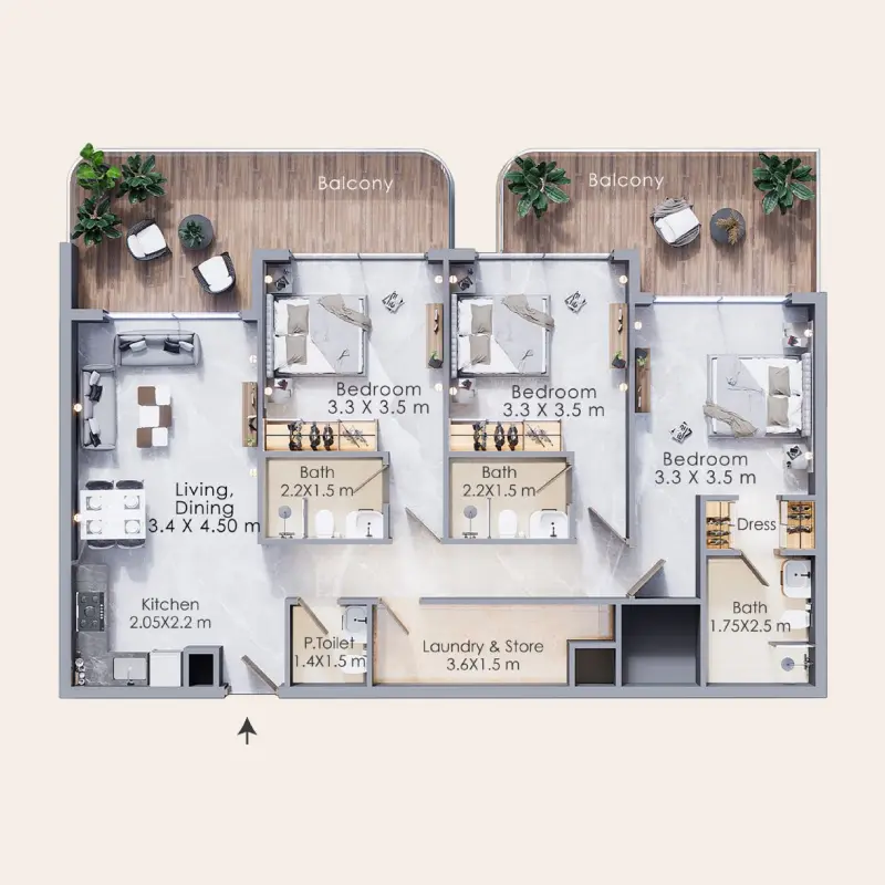3 bedroom floor plan