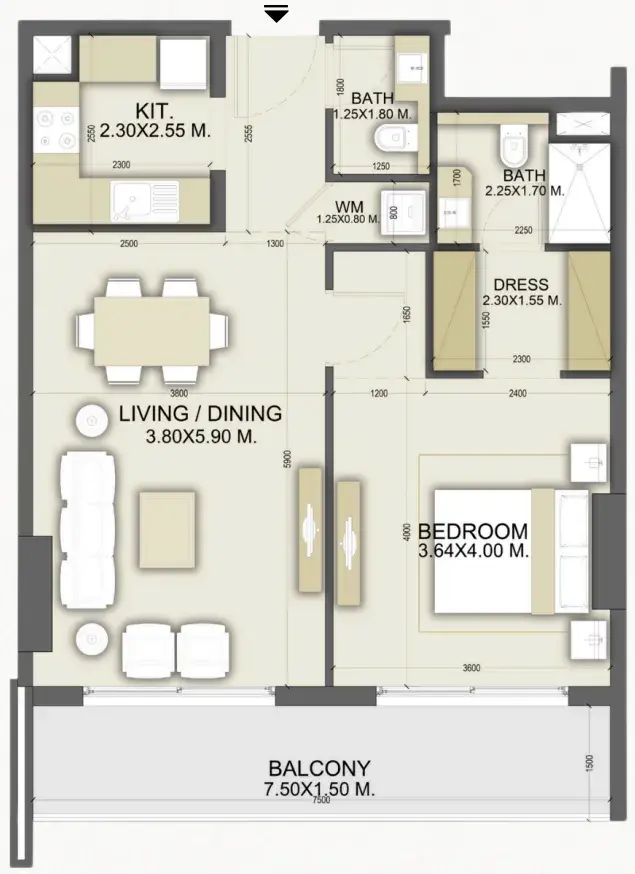 1 Bedroom apartments - Dalmore Tower floor plan