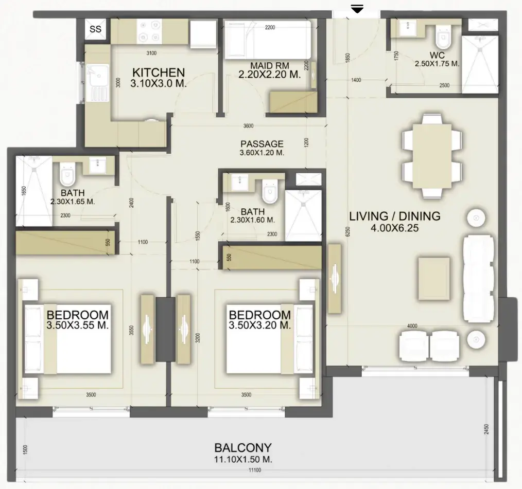 2 Bedrooms apartments - Dalmore Tower floor plan