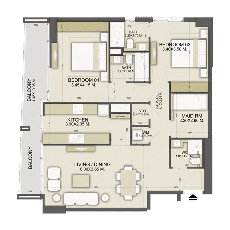 2 bedroom Apartments -  Dalmore Tower floor plan