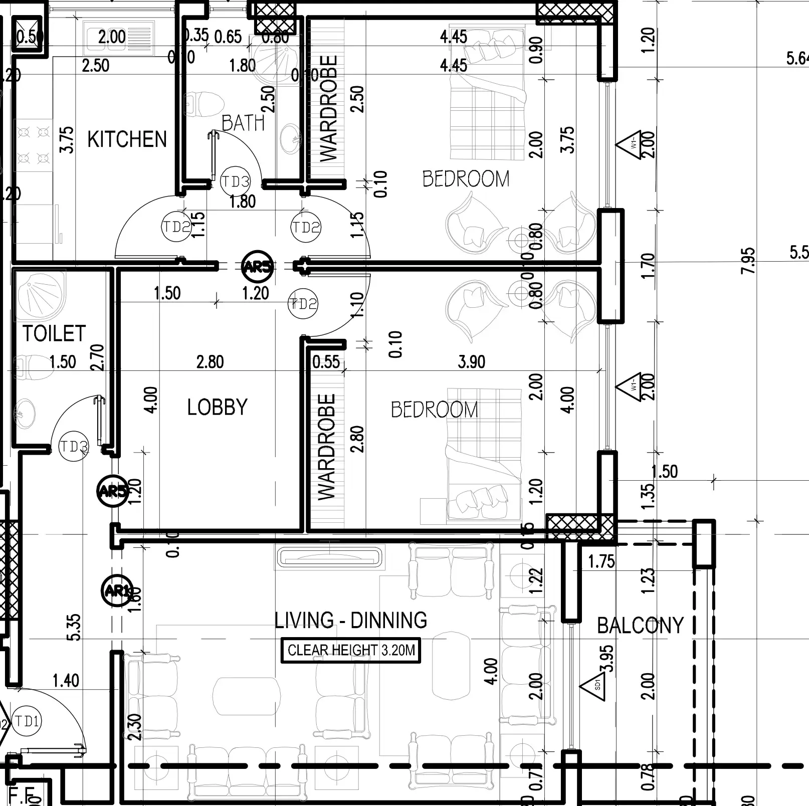 2 Bedrooms apartments - Dugasta Warsan (Jneibi) floor plan