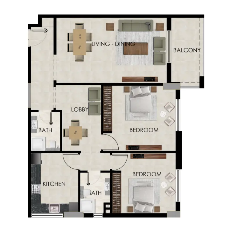 2 bedroom floor plan