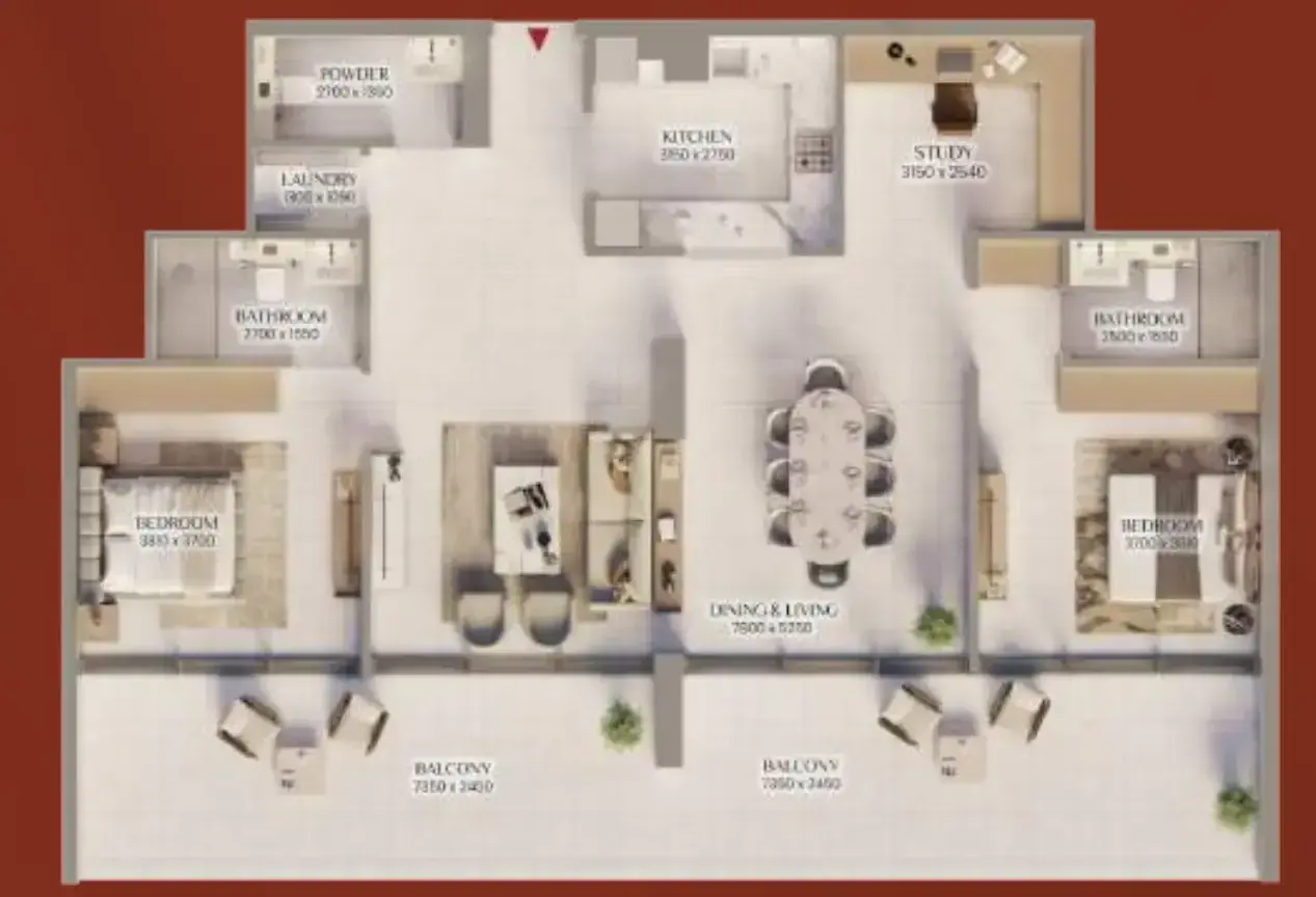 2.5 bedrooms apartments - Bliss Tower floor plan