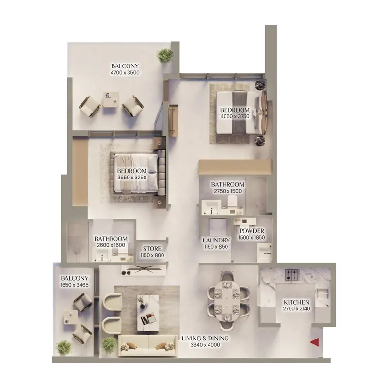 2 bedroom Apartments -  Bliss Tower floor plan