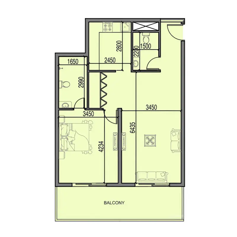 1 bedroom floor plan