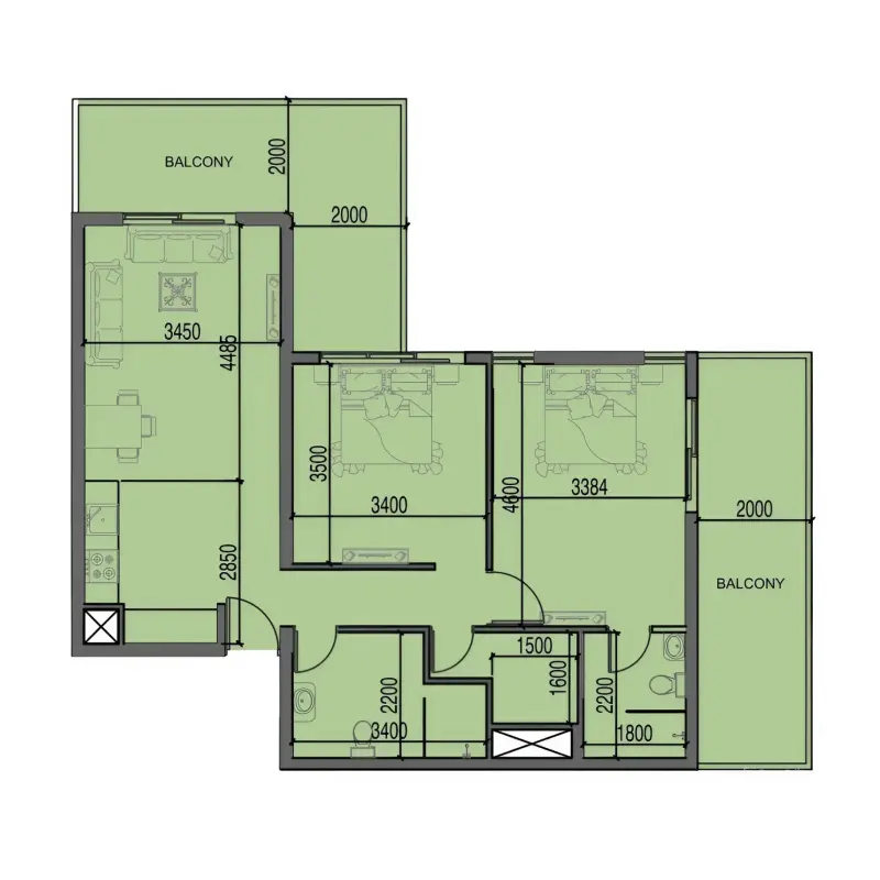 2 bedroom floor plan