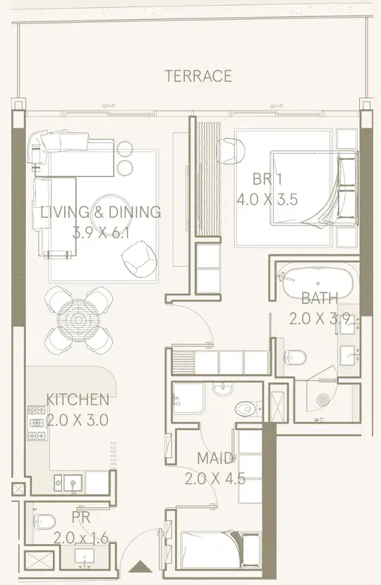 1 Bedroom apartments - Saas Hills floor plan