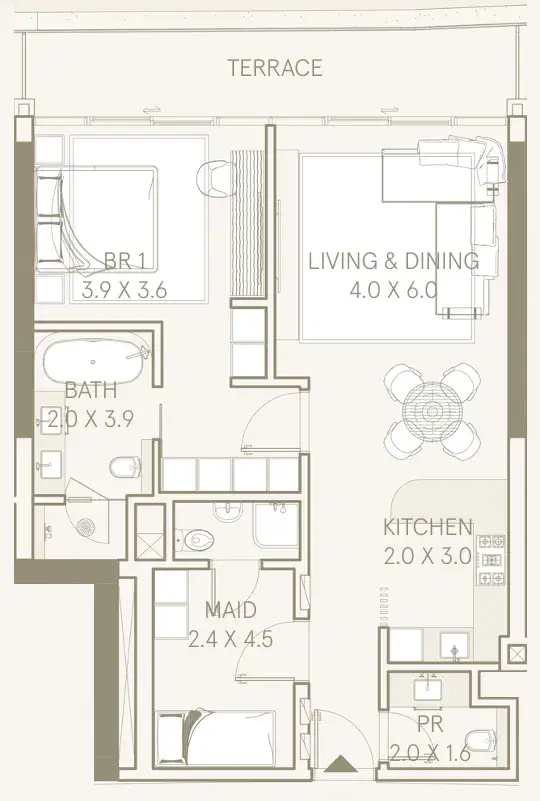 1.5 bedrooms apartments - Saas Hills floor plan