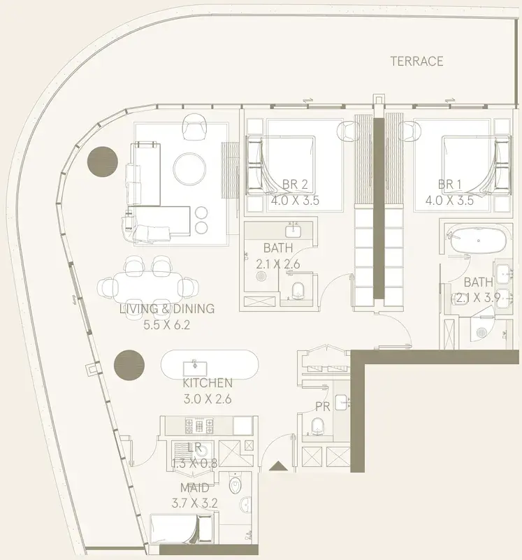 2.5 bedrooms apartments - Saas Hills floor plan