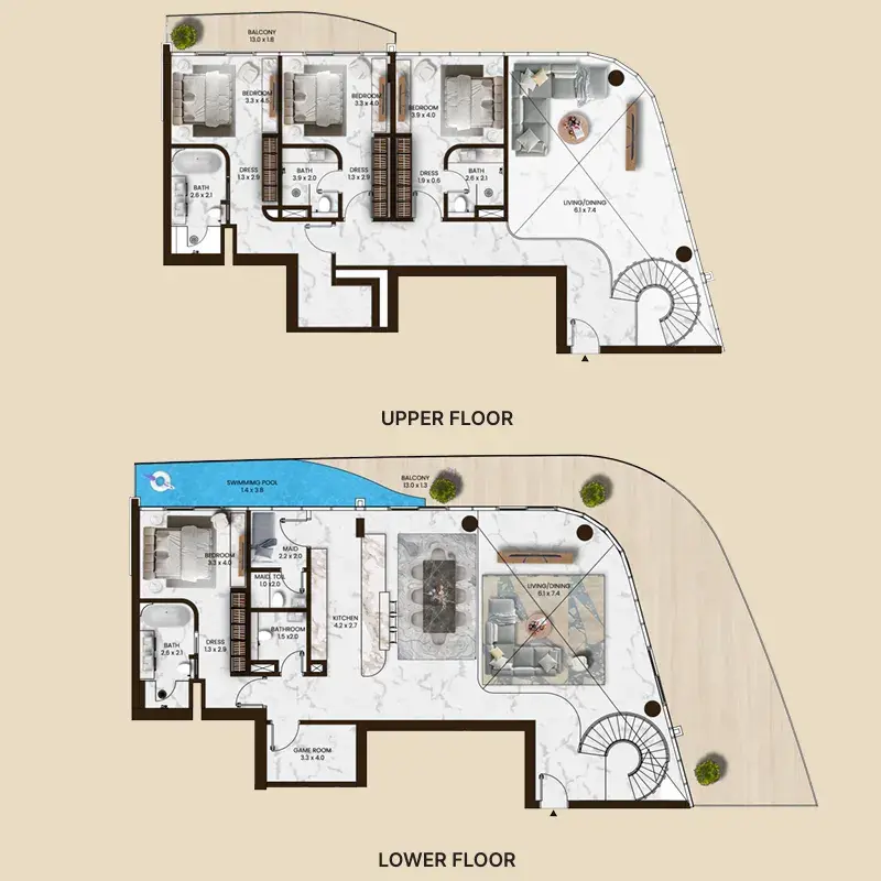 4.5 bedrooms penthouse - Saas Hills floor plan