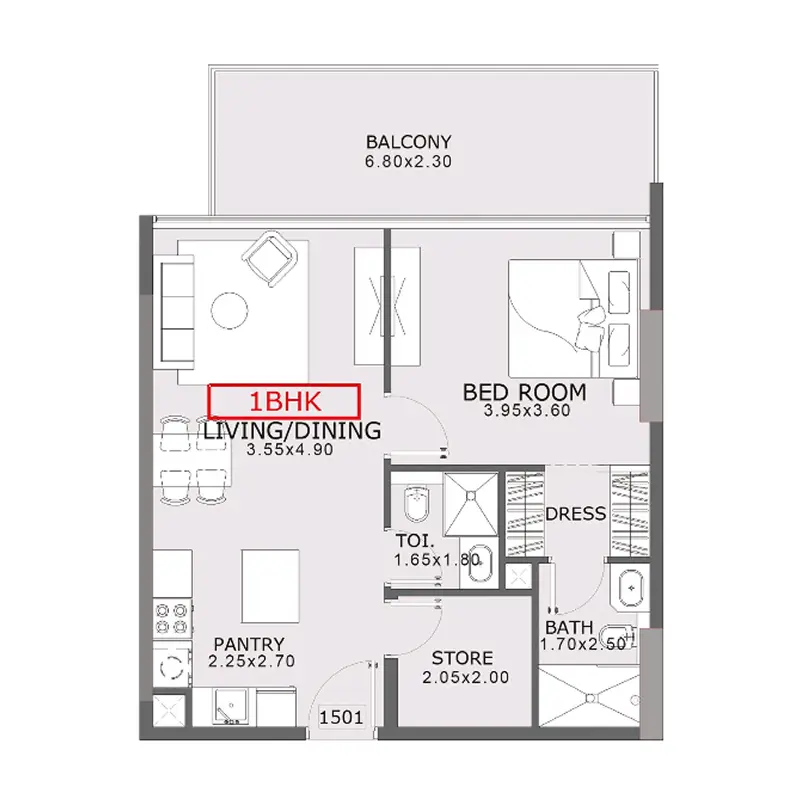 1,5 bedroom Apartments -  Coventry 2 floor plan