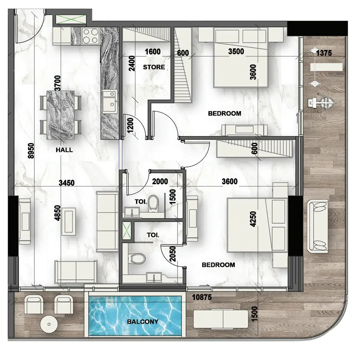 2 Bedrooms apartments - Peace Lagoons 2 floor plan