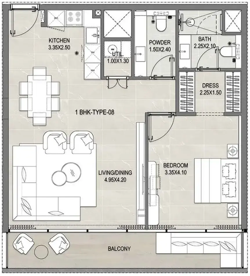 1 Bedroom apartments - Reef 1000 floor plan