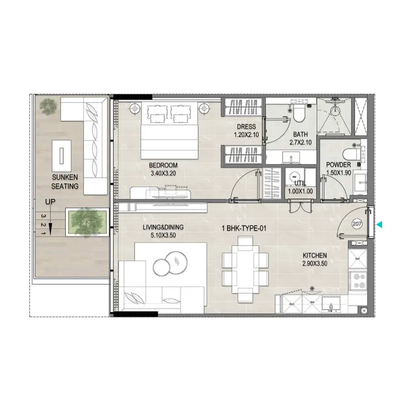1 bedroom floor plan