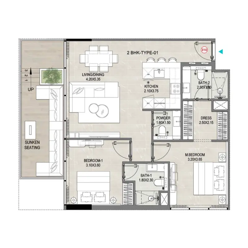 2 bedroom floor plan